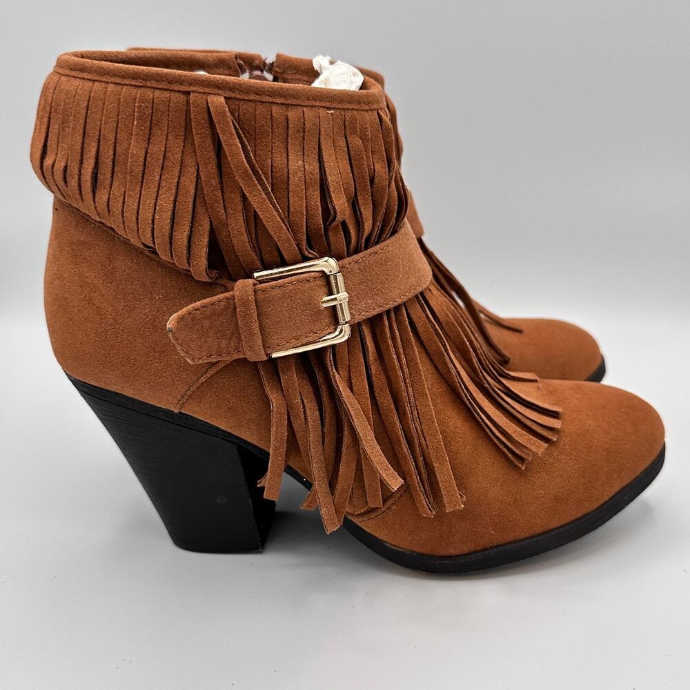 A.X.N.Y. American Exchange Brown Suede Fringe Ankle Boots - Picture 5 of 11